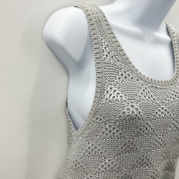 Anthropologie Moth Sana Foiled Silver Metallic Knit Tank Top XS X-Small Anthro - Picture 5 of 8
